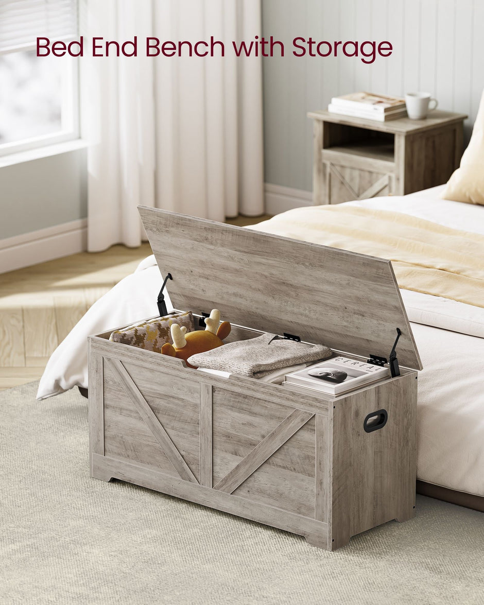 Storage Chest – MDF – Heather Greige – Safety Hinges, Multi-functional for Hallway, Bedroom, Living Room