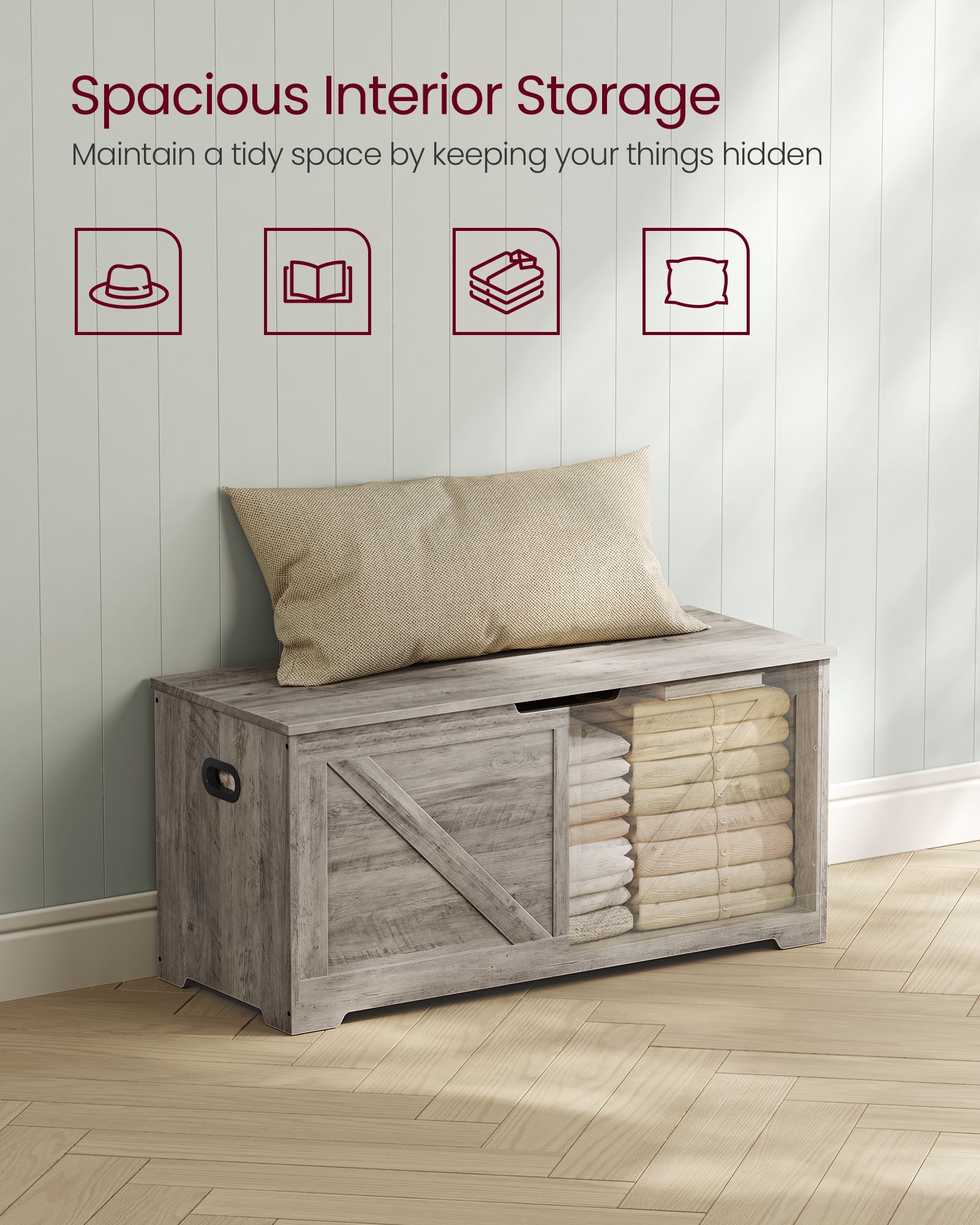 Storage Chest – MDF – Heather Greige – Safety Hinges, Multi-functional for Hallway, Bedroom, Living Room