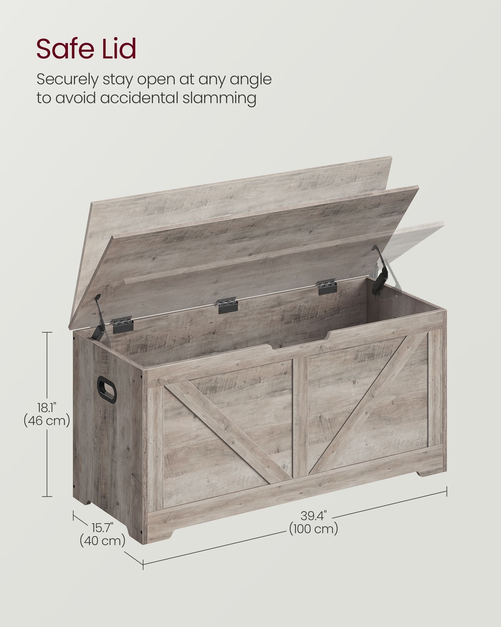 Storage Chest – MDF – Heather Greige – Safety Hinges, Multi-functional for Hallway, Bedroom, Living Room