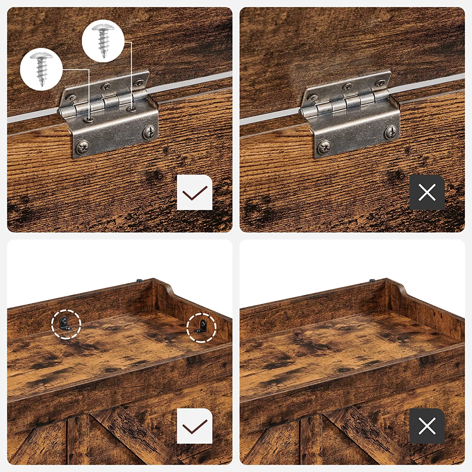 Storage Chest – Wood – Rustic Brown – Safety Hinges, Multifunctional Bench