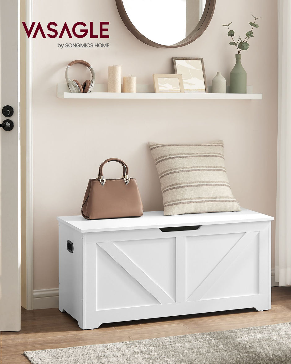 Storage Bench – Engineered Wood – Rustic Brown – Toy Chest with Safety Hinges