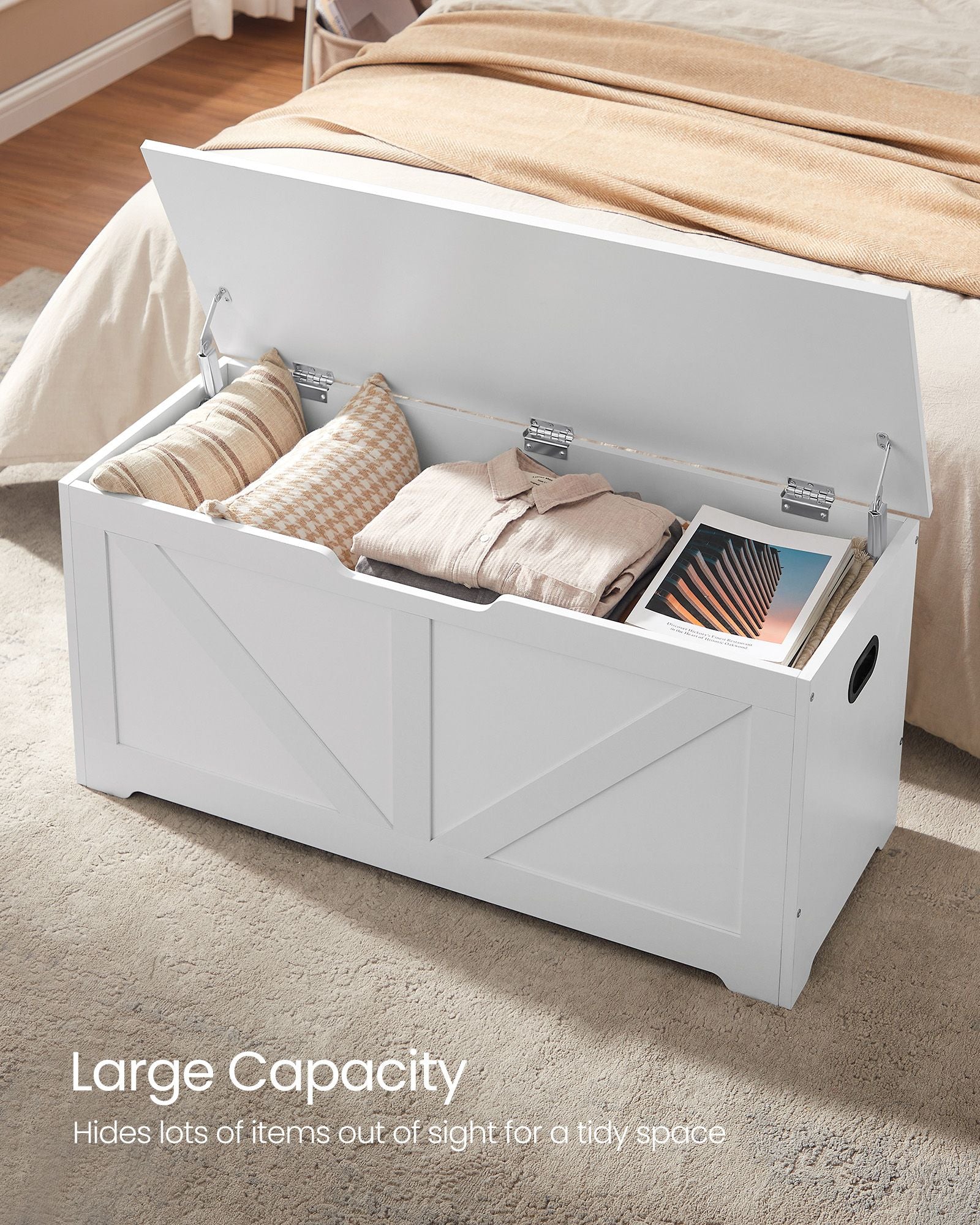 Storage Bench – Engineered Wood – Rustic Brown – Toy Chest with Safety Hinges