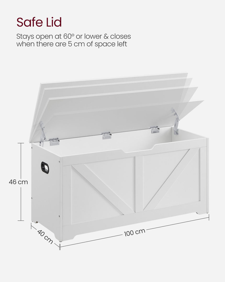 Storage Bench – Engineered Wood – Rustic Brown – Toy Chest with Safety Hinges