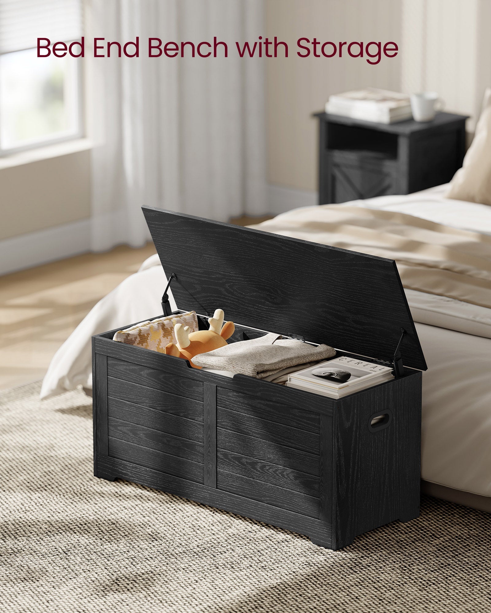Storage Chest – Engineered Wood – Ebony Black – Safety Hinges