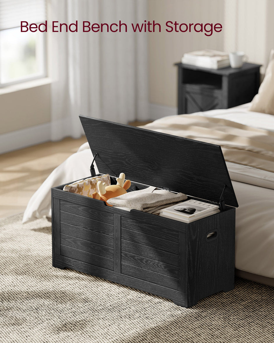 Storage Chest – Engineered Wood – Ebony Black – Safety Hinges