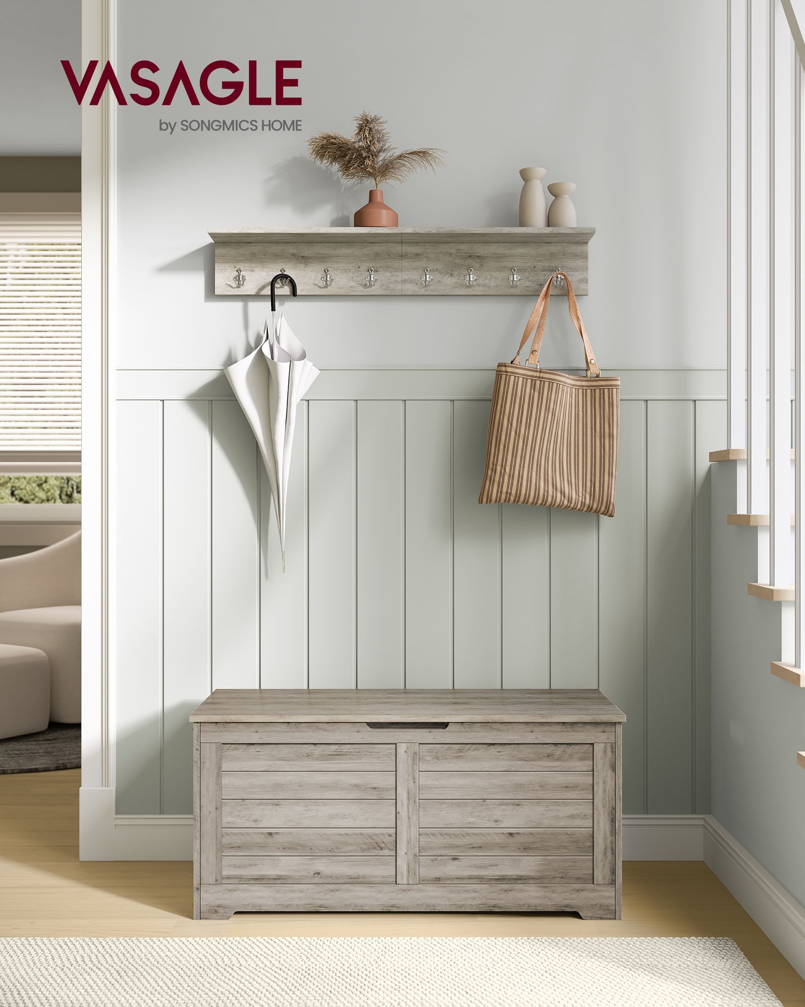 Storage Chest – Wood – Heather Greige – Safety Hinges, Rustic Style