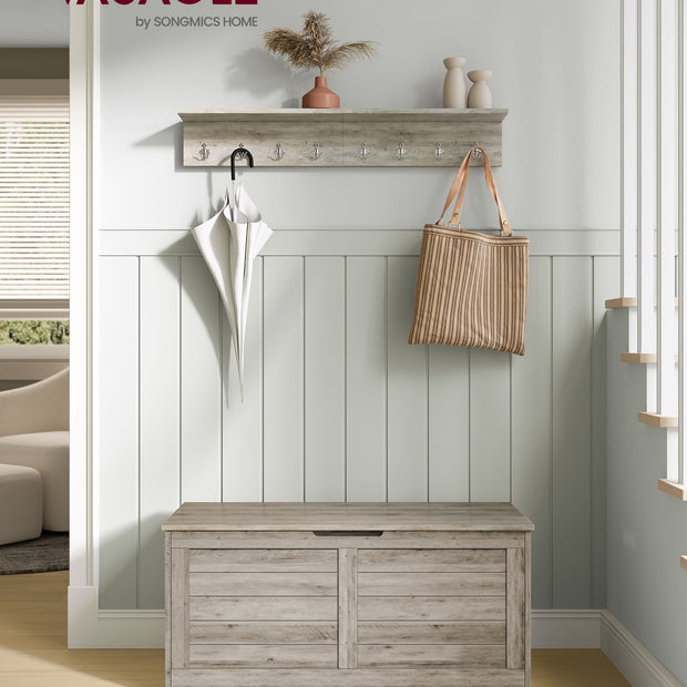 Storage Chest – Wood – Heather Greige – Safety Hinges, Rustic Style