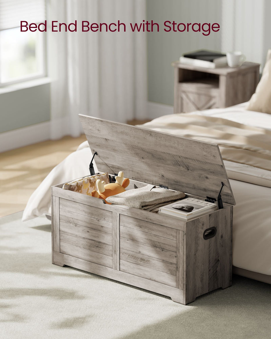 Storage Chest – Wood – Heather Greige – Safety Hinges, Rustic Style