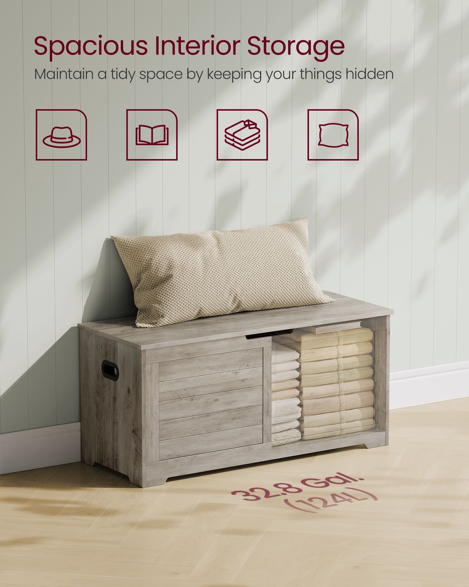 Storage Chest – Wood – Heather Greige – Safety Hinges, Rustic Style