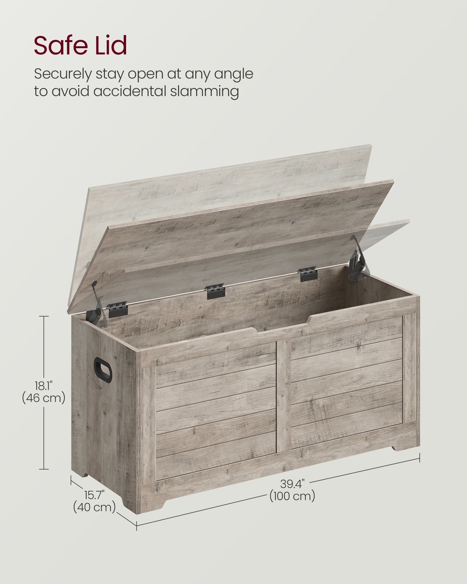 Storage Chest – Wood – Heather Greige – Safety Hinges, Rustic Style