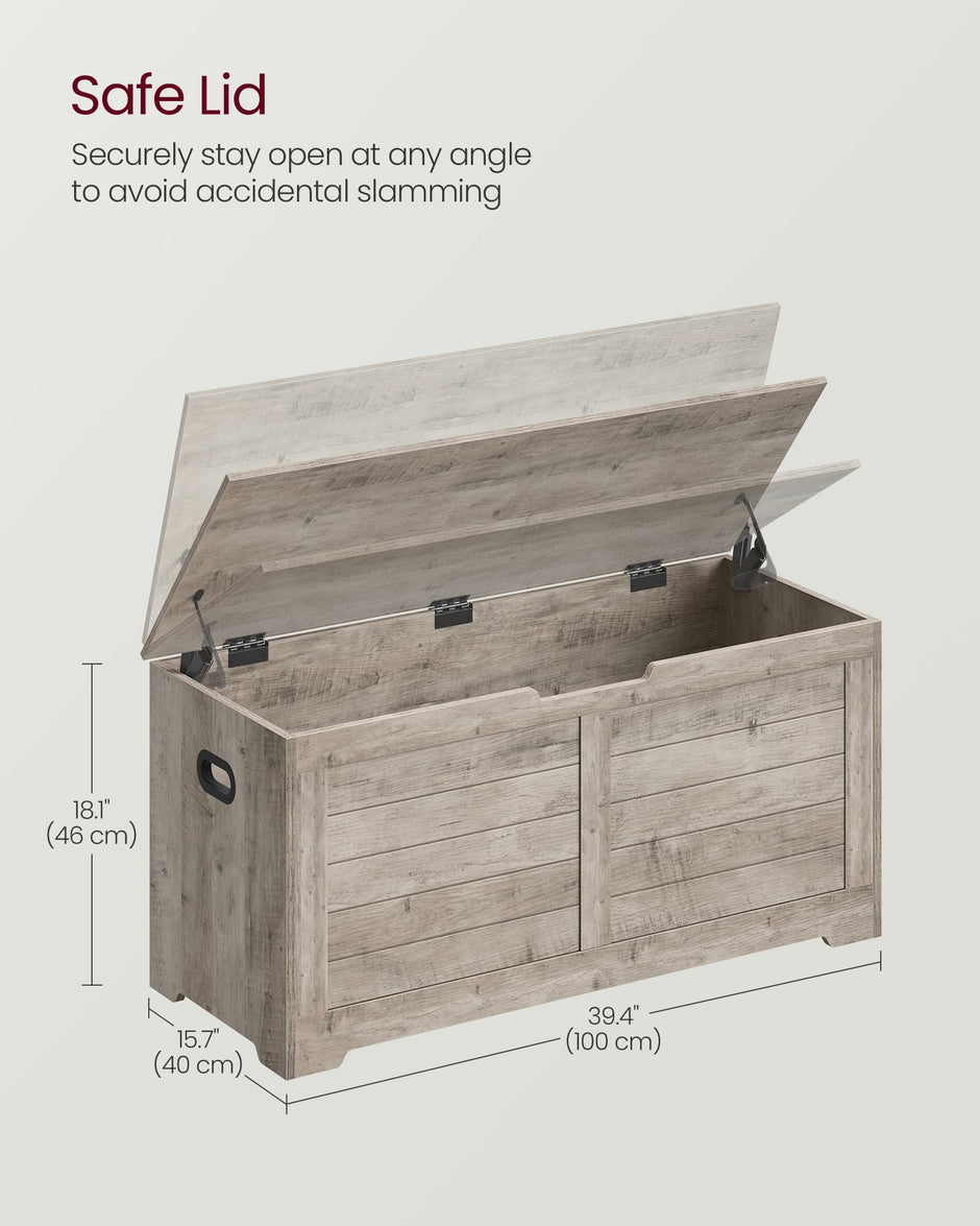 Storage Chest – Wood – Heather Greige – Safety Hinges, Rustic Style