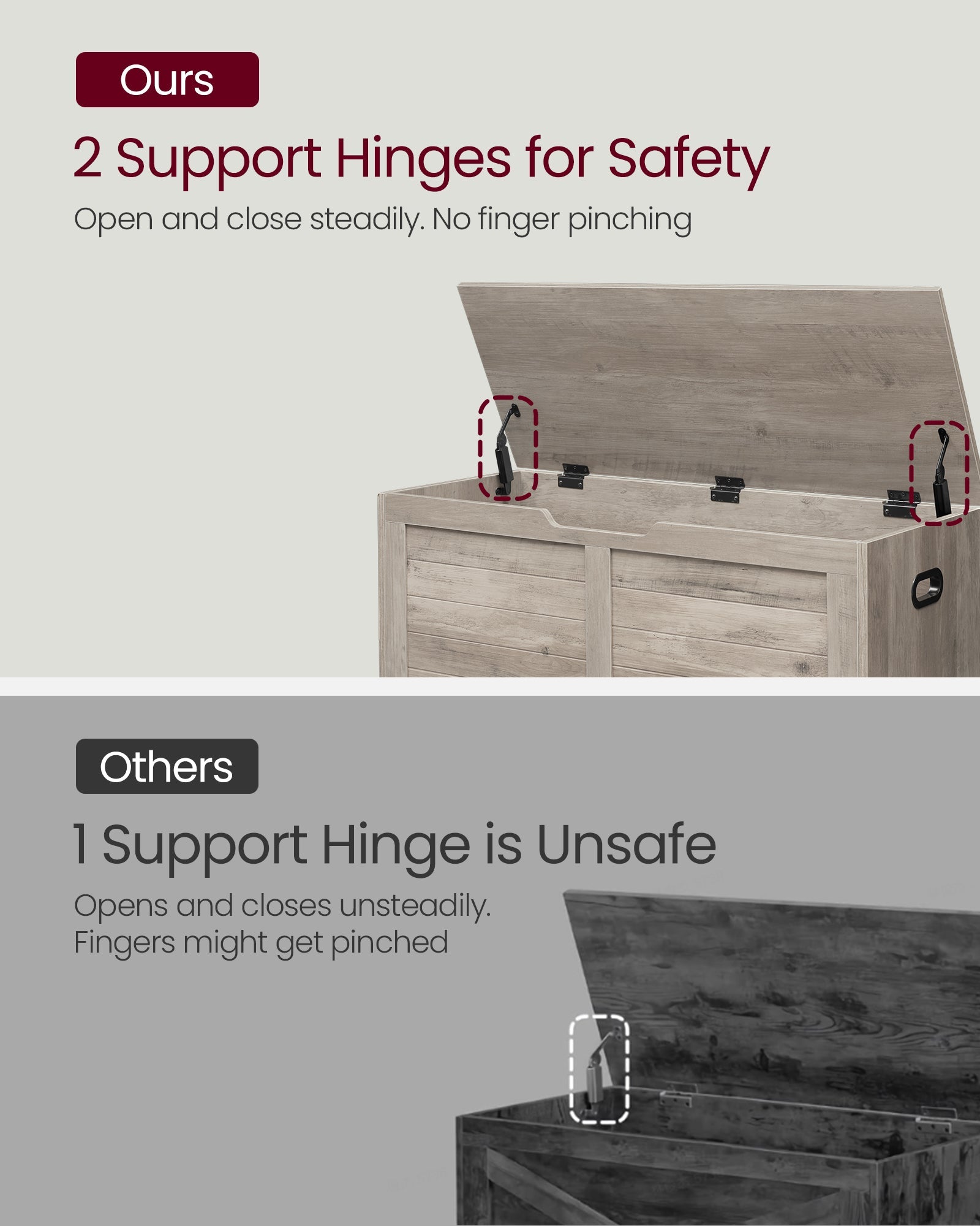 Storage Chest – Wood – Heather Greige – Safety Hinges, Rustic Style