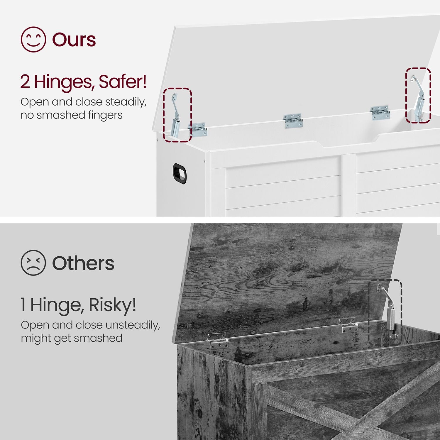 Storage Bench – Engineered Wood – Matte White – Safety Hinges, Rustic Style