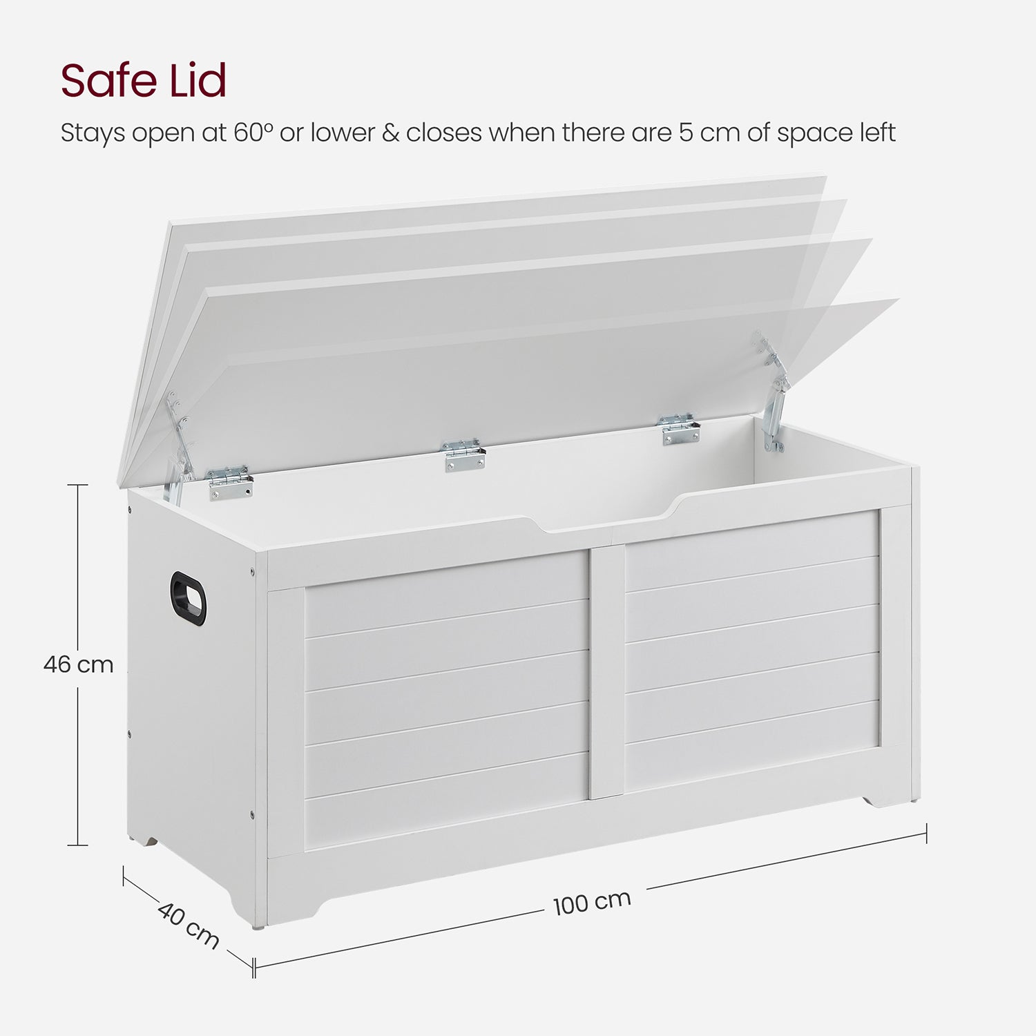 Storage Bench – Engineered Wood – Matte White – Safety Hinges, Rustic Style