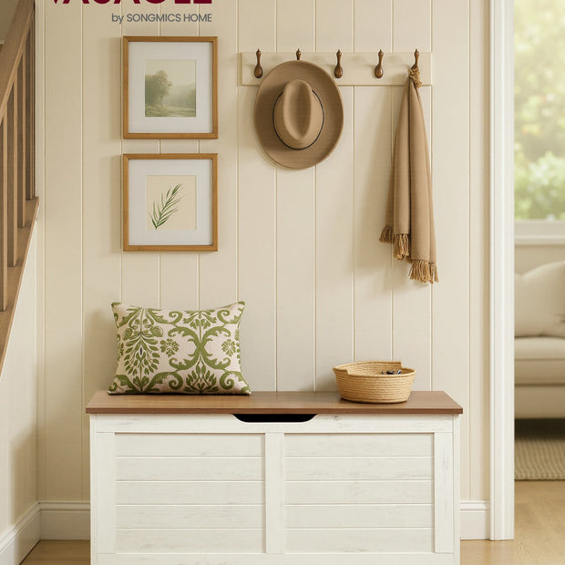Storage Chest – Wood – Rustic Brown – Safety Hinges, Shoe Storage Bench