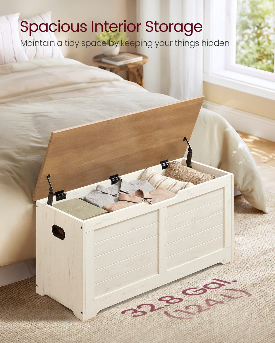 Storage Chest – Wood – Rustic Brown – Safety Hinges, Shoe Storage Bench