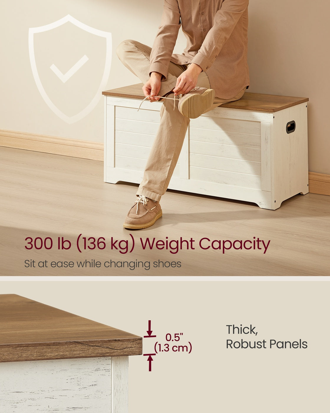 Storage Chest – Wood – Rustic Brown – Safety Hinges, Shoe Storage Bench