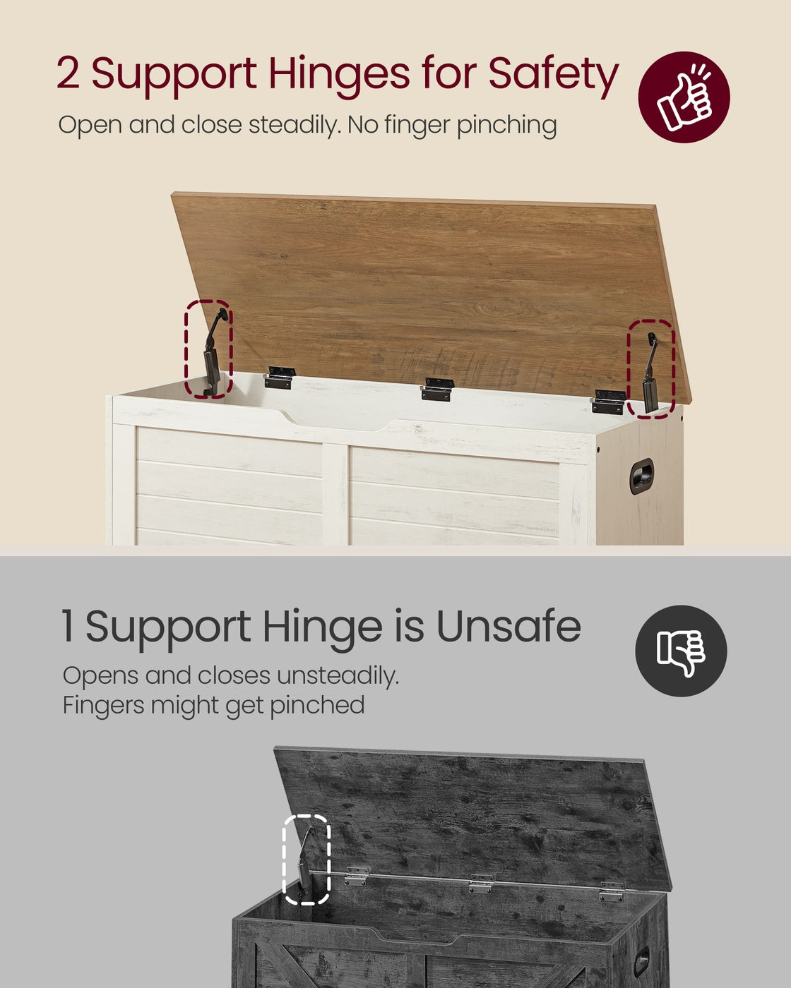 Storage Chest – Wood – Rustic Brown – Safety Hinges, Shoe Storage Bench
