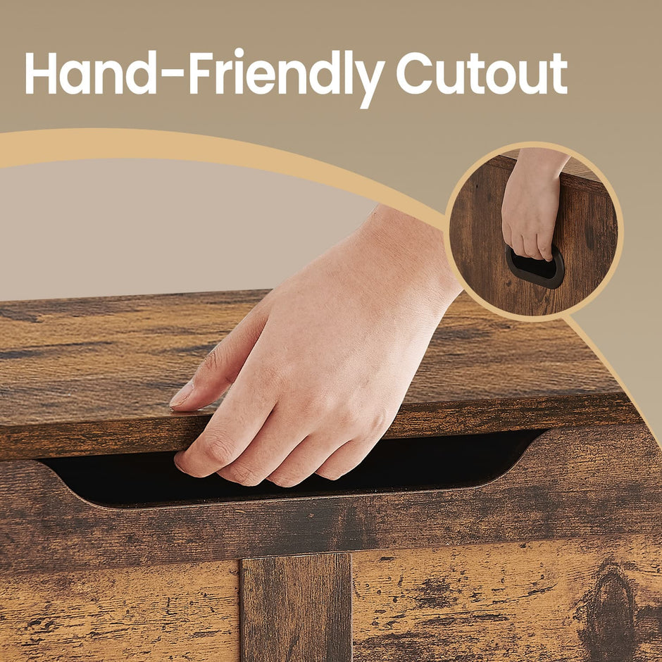 Storage Chest – Wood – Rustic Brown – Farmhouse Style with Safety Hinges and Bench Functionality