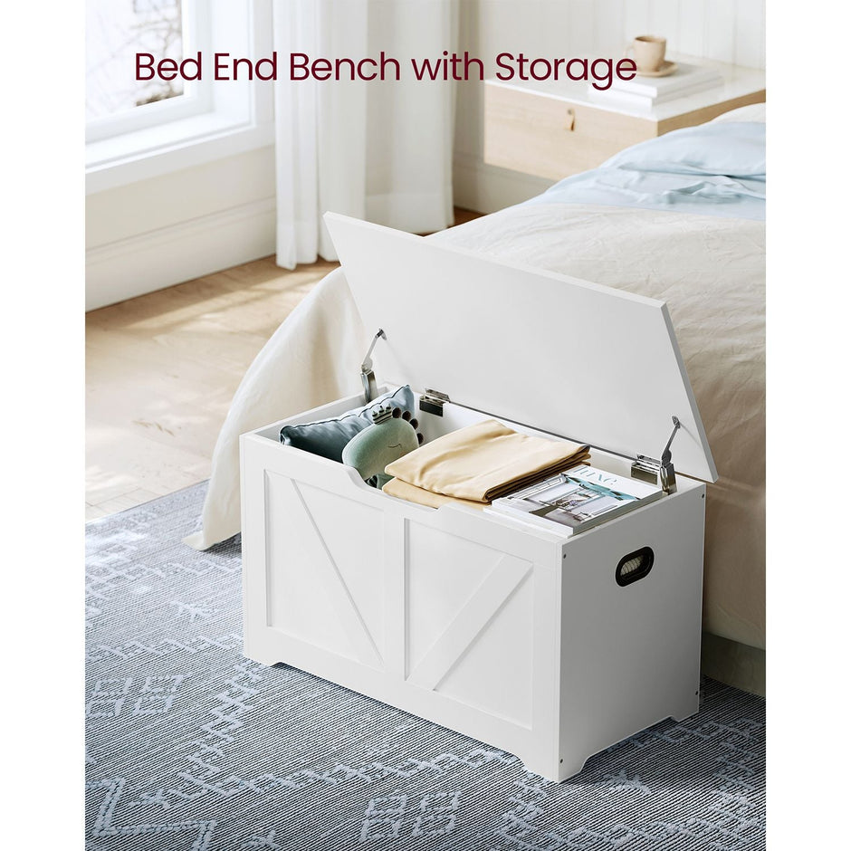 Storage Bench – Matte White – 40 x 80 x 46 cm – Multi-functional Toy Chest and Shoe Organizer with Safety Hinges
