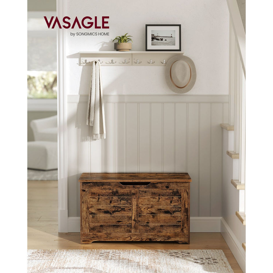 Storage Chest – Wood – Rustic Brown – Safety Hinges, Shoe Storage Bench