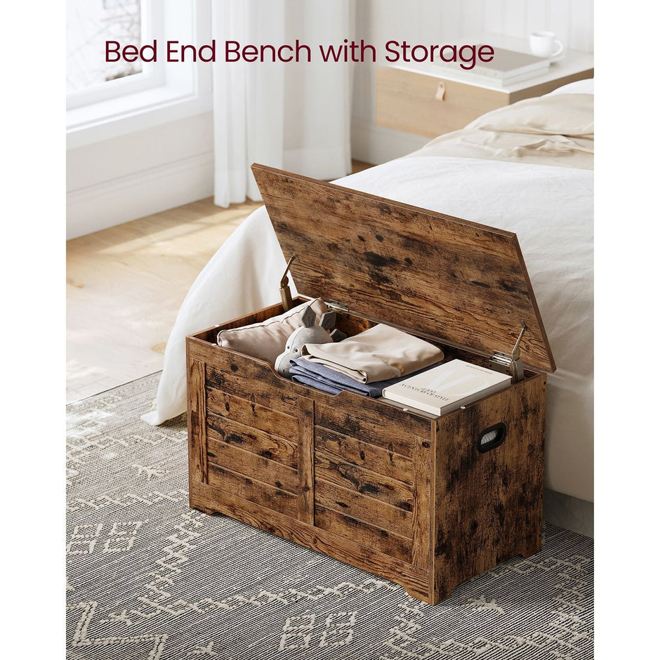 Storage Chest – Wood – Rustic Brown – Safety Hinges, Shoe Storage Bench