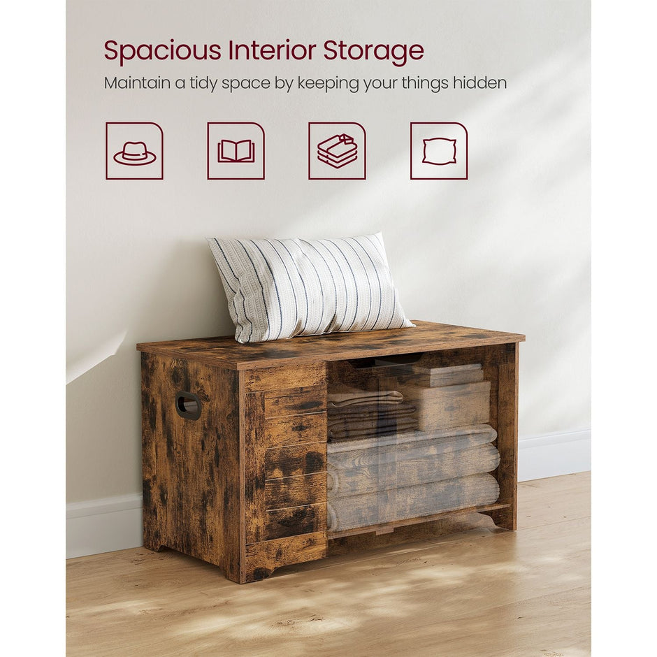 Storage Chest – Wood – Rustic Brown – Safety Hinges, Shoe Storage Bench