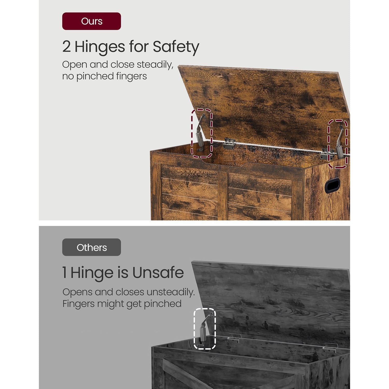 Storage Chest – Wood – Rustic Brown – Safety Hinges, Shoe Storage Bench
