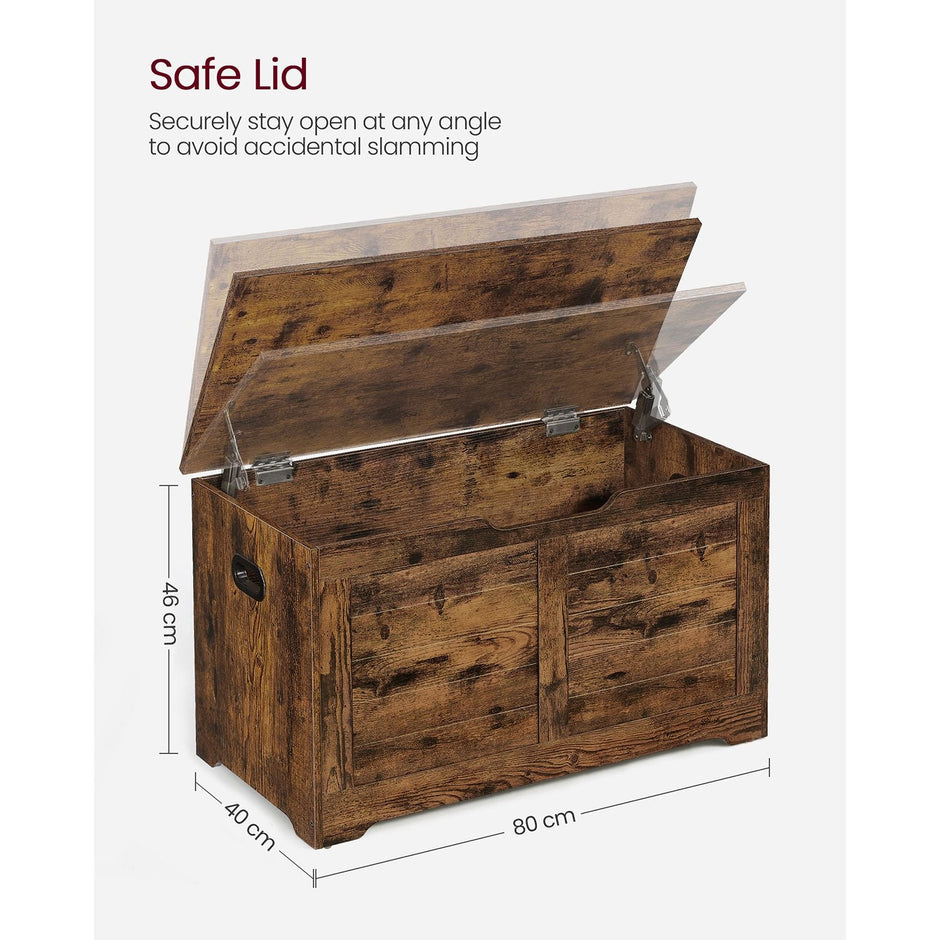 Storage Chest – Wood – Rustic Brown – Safety Hinges, Shoe Storage Bench
