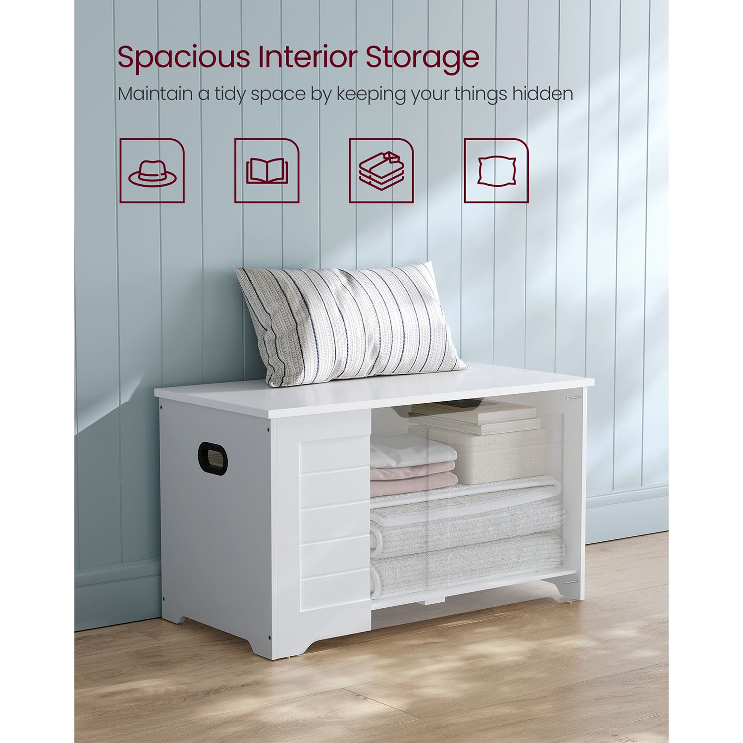 Storage Chest – Wood – Rustic Brown – 2 Safety Hinges, Multi-Purpose Design for Hallway, Bedroom, and Living Room