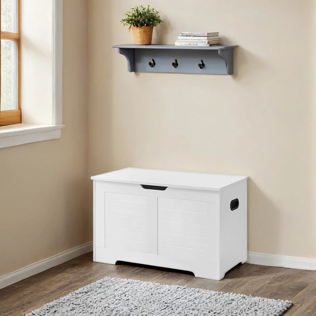 Storage Chest – Wood – Cloud White – With Safety Hinges and Storage Bench Functionality