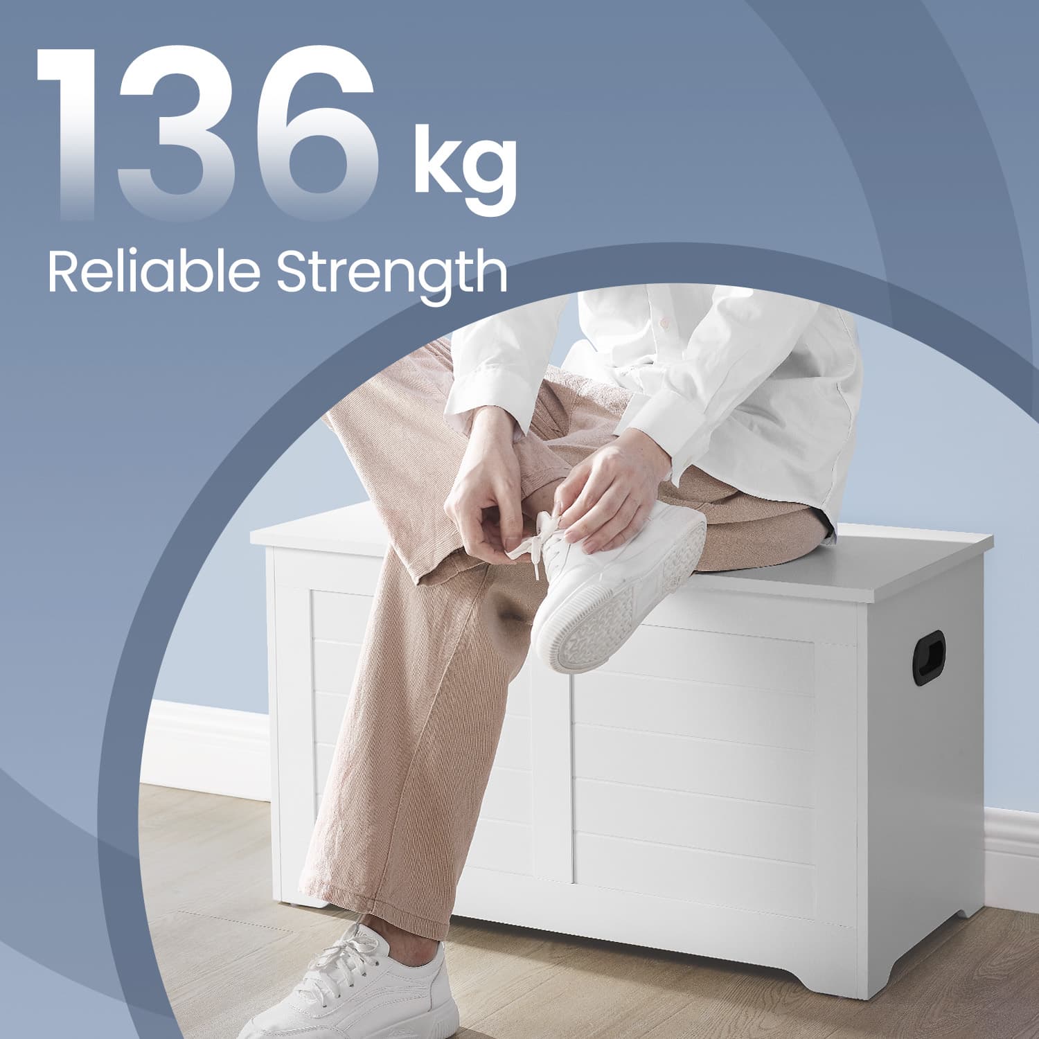 Storage Chest – Wood – Cloud White – With Safety Hinges and Storage Bench Functionality