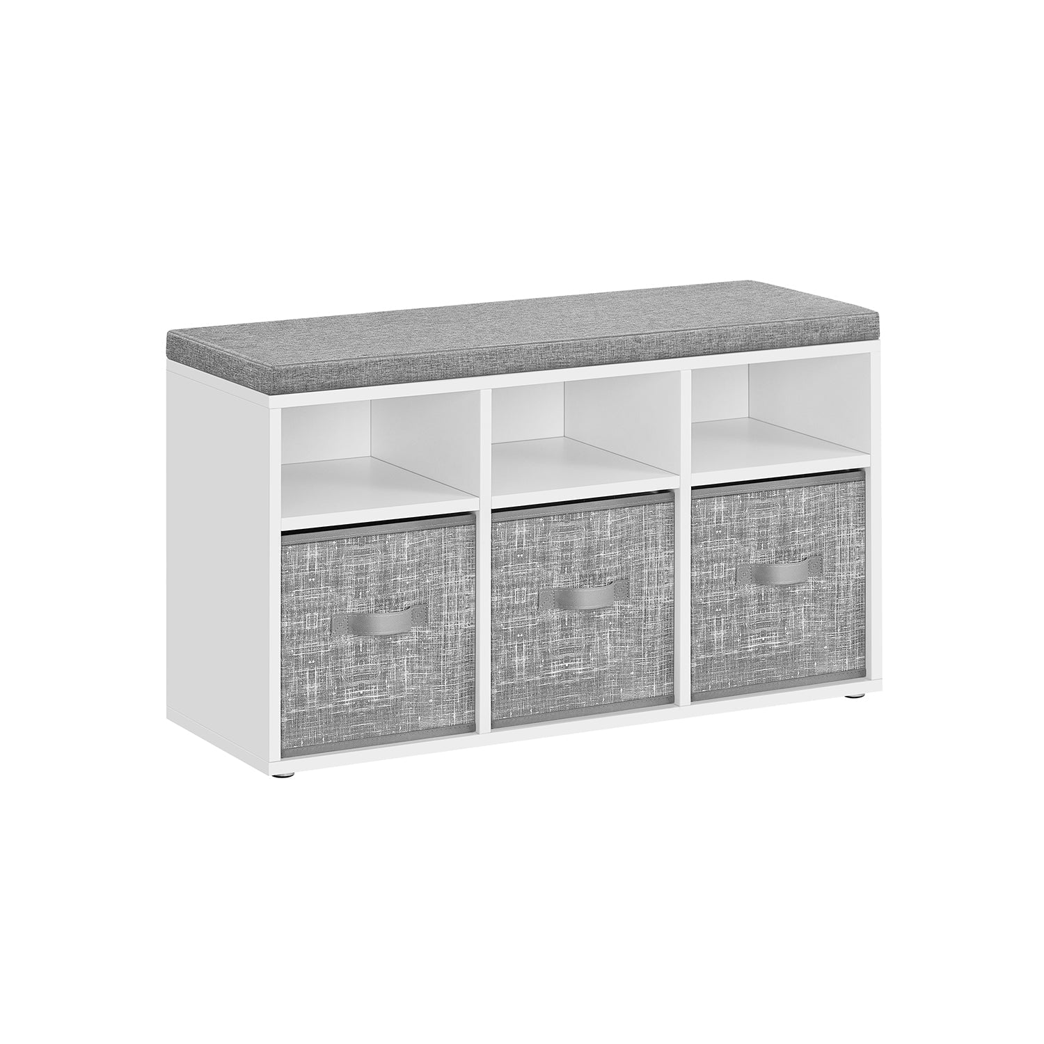 Shoe Bench – Wood – Cloud White – Cushioned Top with Adjustable Shelves