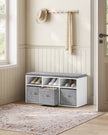 Shoe Bench – Wood – Cloud White – Cushioned Top with Adjustable Shelves
