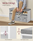 Shoe Bench – Wood – Cloud White – Cushioned Top with Adjustable Shelves