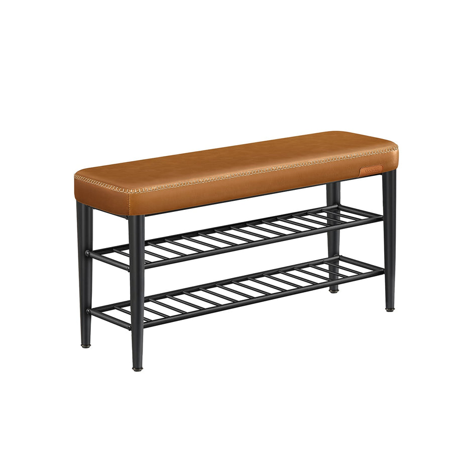 Shoe Bench – Synthetic Leather – Brown – Mid-Century Modern Design with Storage 30 x 100 x 50 cm