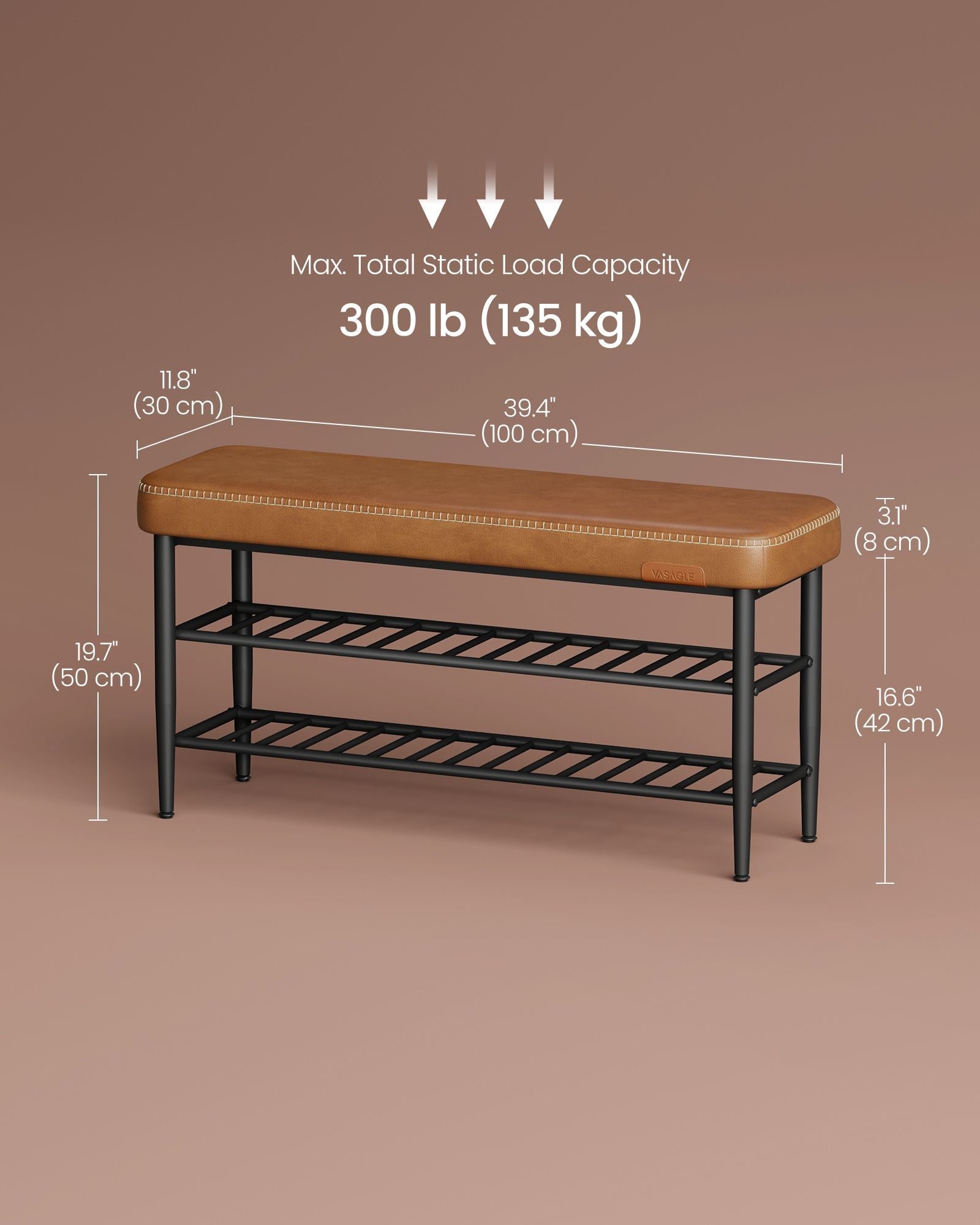 Shoe Bench – Synthetic Leather – Brown – Mid-Century Modern Design with Storage 30 x 100 x 50 cm