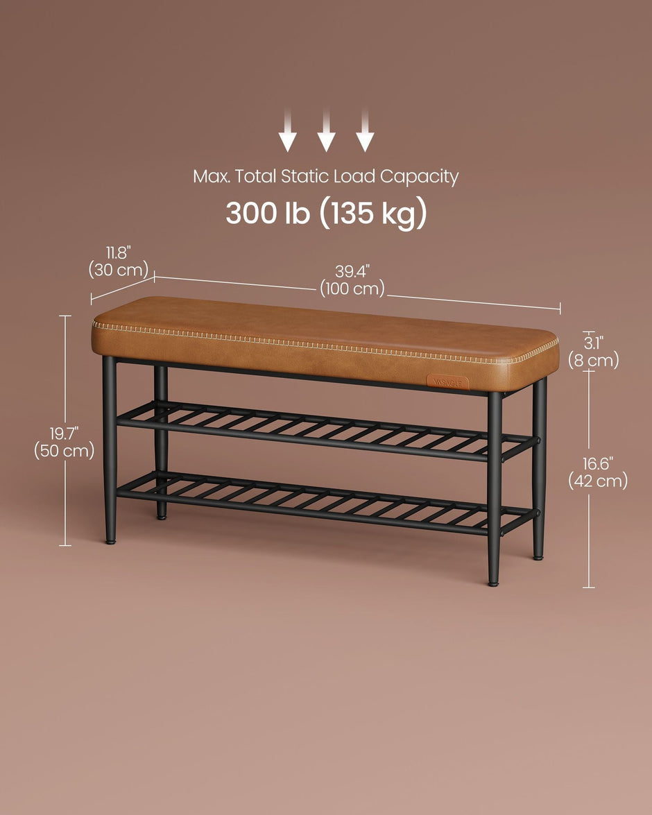 Shoe Bench – Synthetic Leather – Brown – Mid-Century Modern Design with Storage 30 x 100 x 50 cm