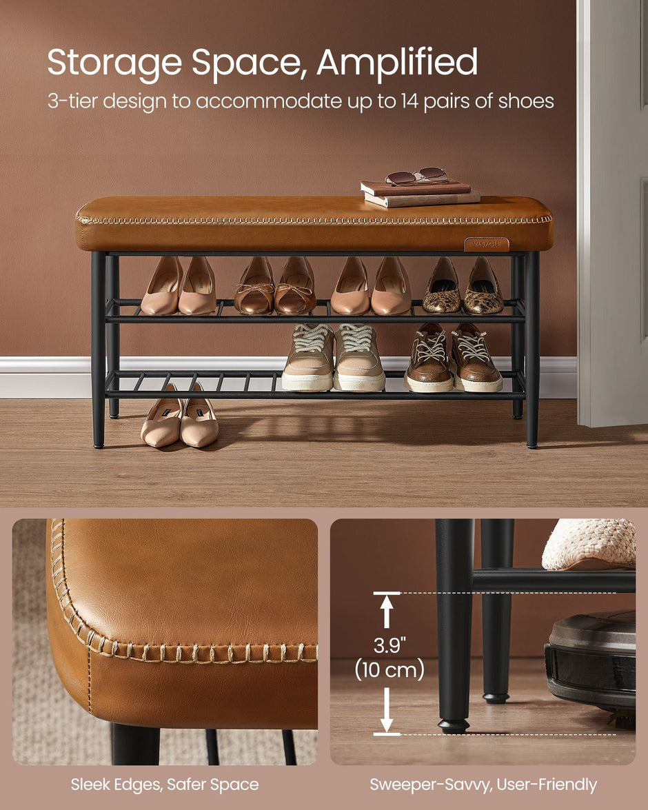 Shoe Bench – Synthetic Leather – Brown – Mid-Century Modern Design with Storage 30 x 100 x 50 cm