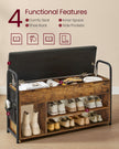 Shoe Storage Bench – Wood and Fabric – Rustic Brown and Ink Black – Inner Storage with PU Pockets and Handles
