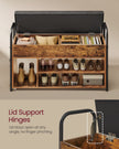 Shoe Storage Bench – Wood and Fabric – Rustic Brown and Ink Black – Inner Storage with PU Pockets and Handles
