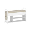 Shoe Rack – Wood – Rustic Brown and Ink Black – Storage Bench with Inner Compartment and PU Pockets