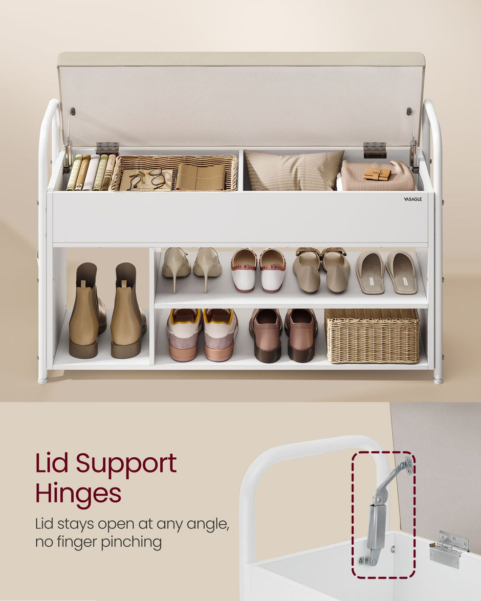 Shoe Rack – Wood – Rustic Brown and Ink Black – Storage Bench with Inner Compartment and PU Pockets