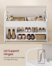 Shoe Rack – Wood – Rustic Brown and Ink Black – Storage Bench with Inner Compartment and PU Pockets