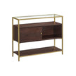 Sideboard – Glass & Metal – Chocolate Brown and Matte Gold – Sliding Door and Open Shelf