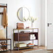 Sideboard – Glass & Metal – Chocolate Brown and Matte Gold – Sliding Door and Open Shelf