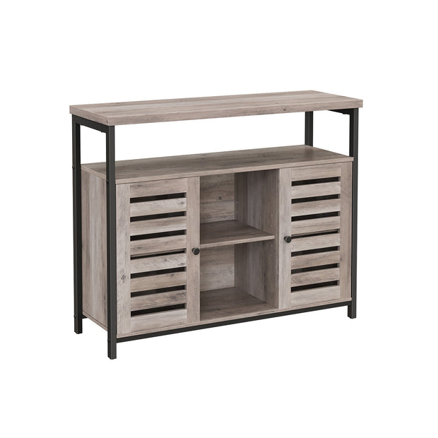 Standing Cabinet – Wood – Greige and Black – Multi-functional Storage with Louvred Doors