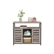 Standing Cabinet – Wood – Greige and Black – Multi-functional Storage with Louvred Doors