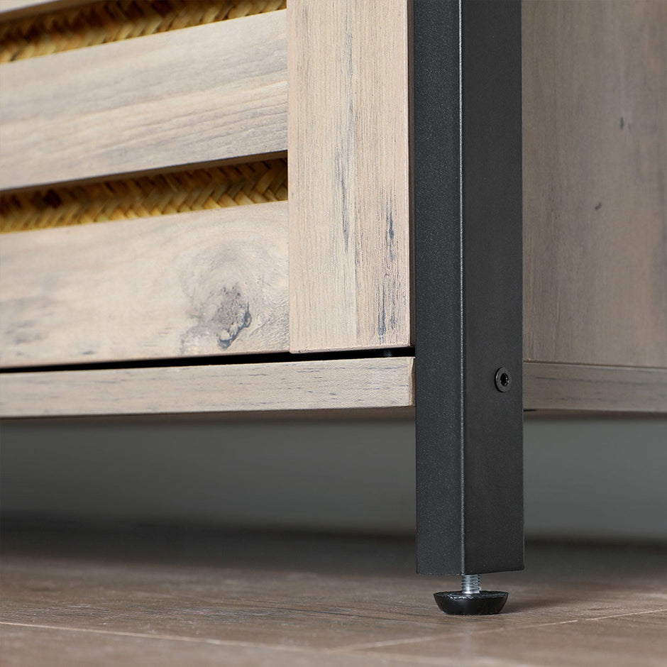 Standing Cabinet – Wood – Greige and Black – Multi-functional Storage with Louvred Doors