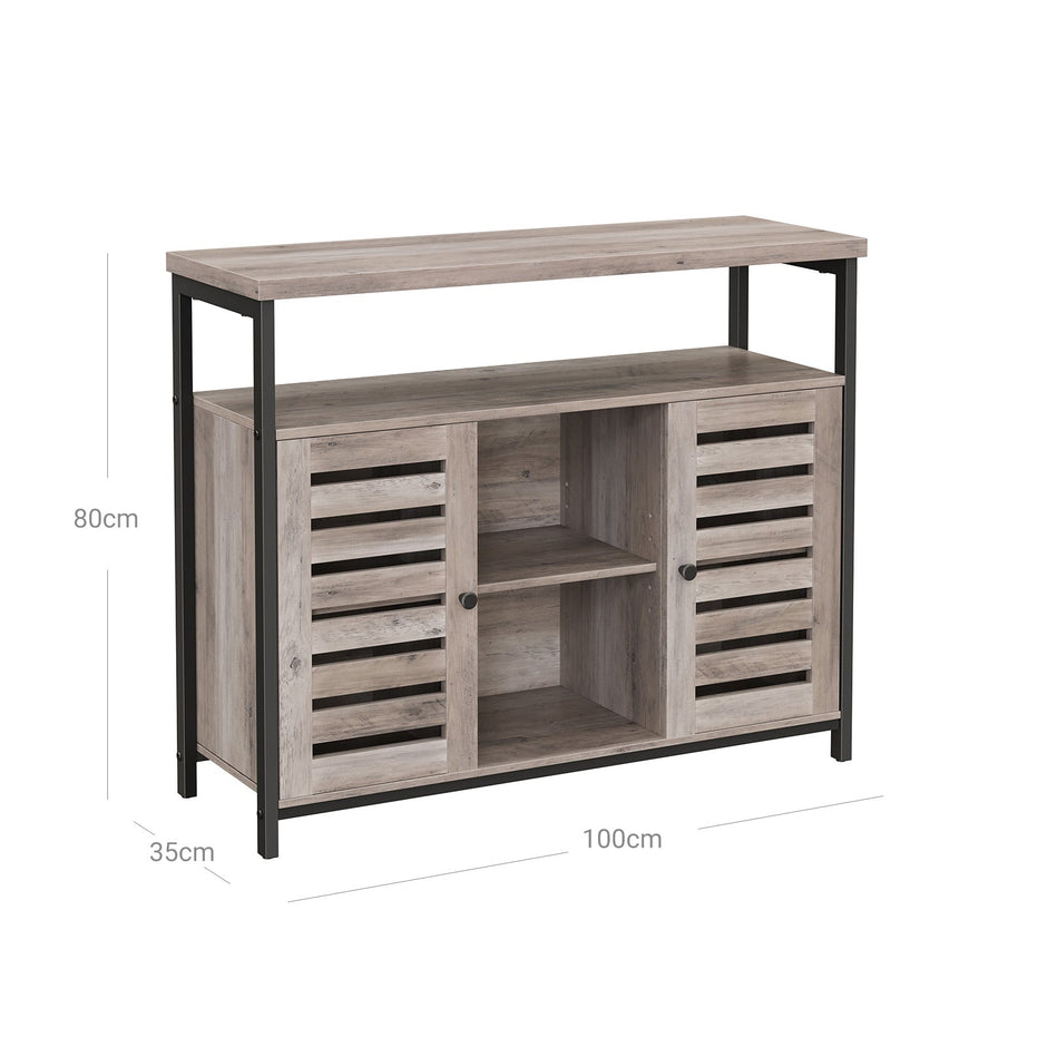 Standing Cabinet – Wood – Greige and Black – Multi-functional Storage with Louvred Doors